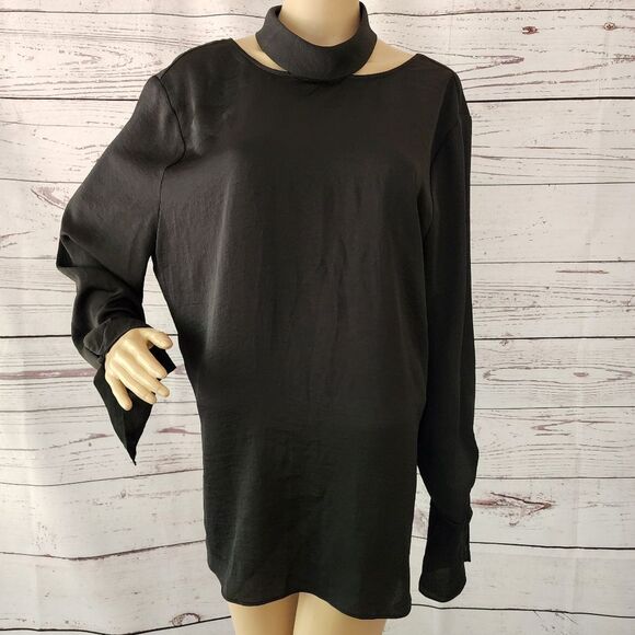 Trouve Open Back Long Sleeve Black Blouse Size XXL NWT - Picture 1 of 6